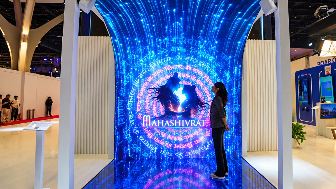 Interactive LED wall experience featuring a Mahashivratri visual at a live event